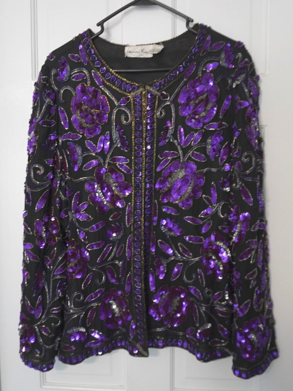 Purple & Black Sz XL Laurence Kazar Beaded Jacket